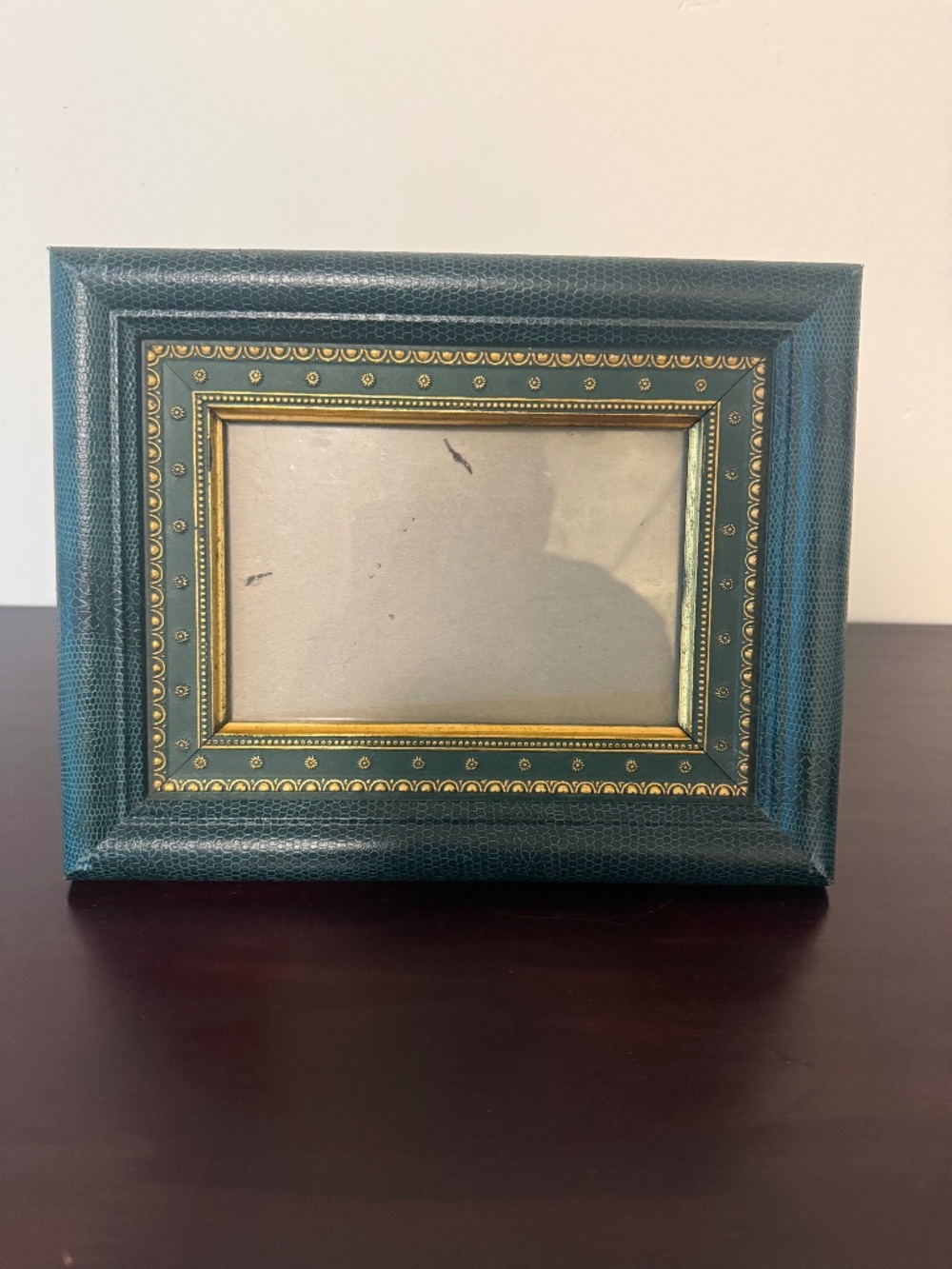 Vintage Italian Style Regal Teal Blue & Gold Picture Frame Faux Lizard Skin 4x6